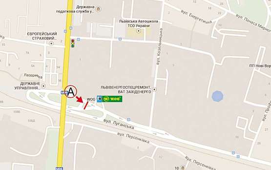 Схема рекламной плоскости по адресу Луганська -  Стрийська (перед мостом вул. Стрийська - до вул. Зеленої)