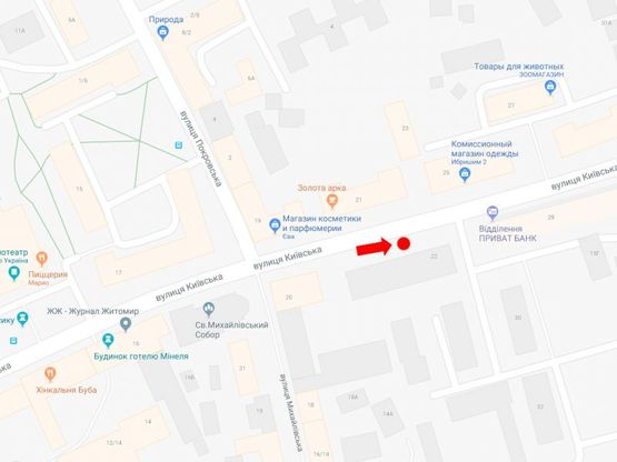 Схема рекламной плоскости по адресу Киевская ул., 22 / ул. Покровская (бывш. ул. Щорса), остановка «Укртелеком», из центра
