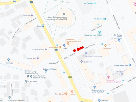 Схема рекламной плоскости по адресу Победы пл., 1/12, возле магазина "ТЕМП", остановка "пл. Победы", центр