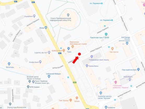 Схема рекламной плоскости по адресу Победы пл., 1/12, возле магазина "ТЕМП", остановка "пл. Победы", центр