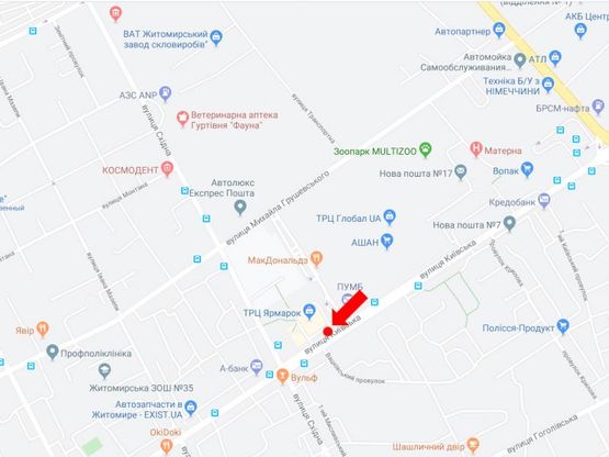 Схема рекламной плоскости по адресу Киевская ул. - ул. Восточная, возле ТРЦ "Ярмарок", McDonald's, в центр