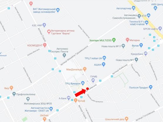 Схема рекламної площини за адресою Киевская ул. - ул. Восточная, возле ТРЦ "Ярмарок", McDonald's, из центра
