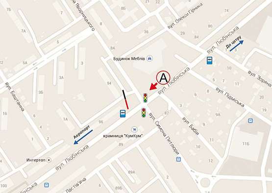 Схема рекламной плоскости по адресу Любінська - вул. Д. Яворницького - вул. С. Петлюри (зліва)