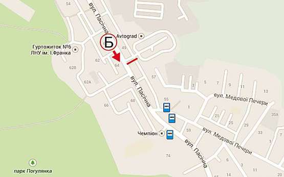 Схема рекламной плоскости по адресу Пасічна, 49 (до вул. Медової Печери, Б)