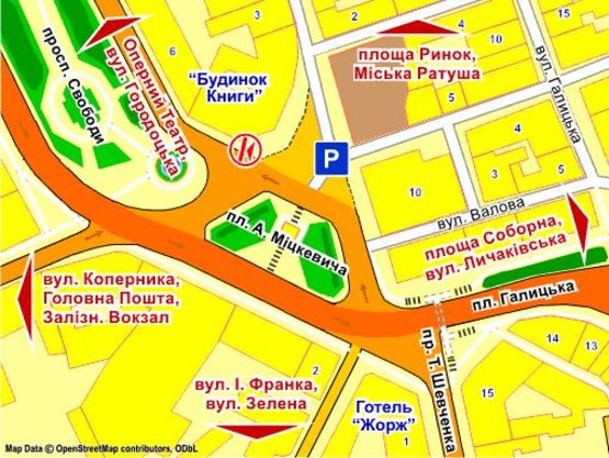 Схема рекламной плоскости по адресу пл. Міцкевича (біля Будинку Книги), місце 1