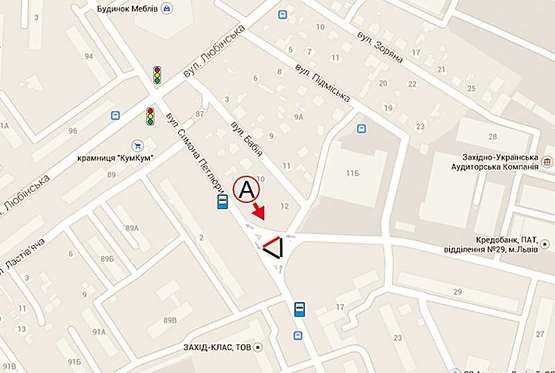 Схема рекламной плоскости по адресу Петлюри (ринок новий на розв'язці) від вул. Любінської