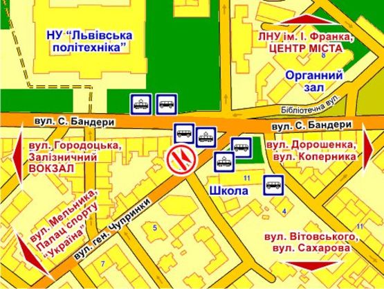 Схема рекламной плоскости по адресу пер. вул. Чупринки – Бандери, розмір 2,3 х 3,2 м скролл