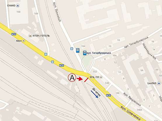 Схема рекламной плоскости по адресу Шевченка (переїзд через міст, кінцева зупинка  трамвая №7) до центру