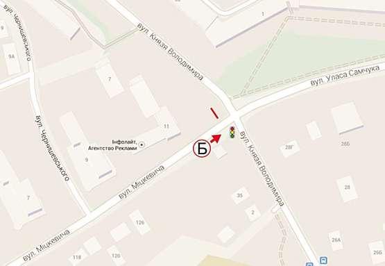 Схема рекламной плоскости по адресу Міцкевича  -  кн. Володимира Буд  №1ст Б