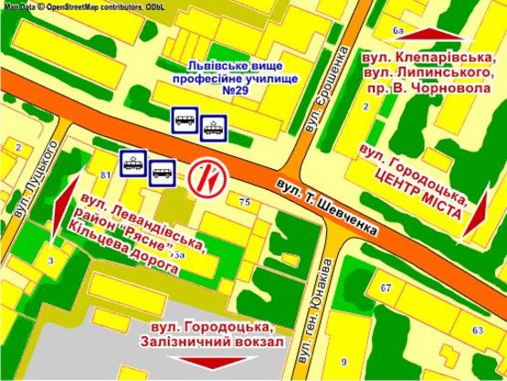 Схема рекламной плоскости по адресу вул. Шевченка, 77 (біля зупинки), розмір 2,3 х 3,2 м скролл