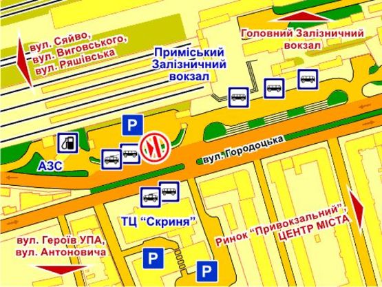 Схема рекламной плоскости по адресу вул. Городоцька (навпроти ТЦ "Скриня"), розмір 2,3 х 3,2 м скролл