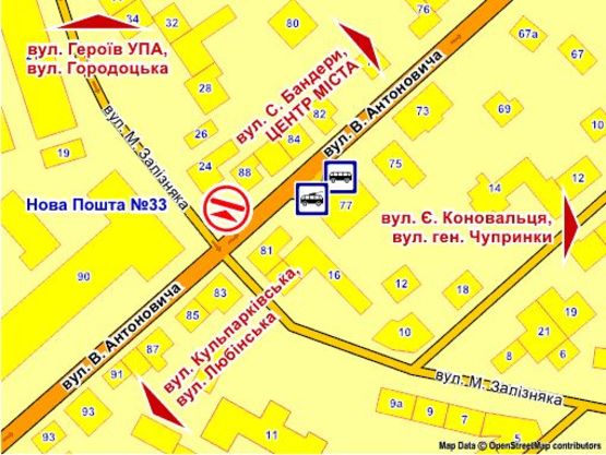 Схема рекламної площини за адресою вул. Антоновича - вул. Залізняка , розмір 2,3 х 3,2 м скролл