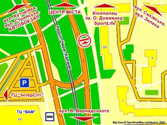 Схема рекламной плоскости по адресу пр. Черв. Калини (біля буд. 85"А", біля переходу ), місце 8, розмір 2,3 х 3,2 м, скролл