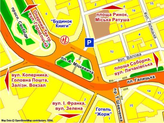 Схема рекламної площини за адресою пл. Міцкевича (біля Будинку Книги), місце 1