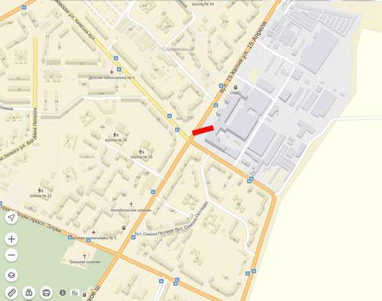 Схема рекламной плоскости по адресу 15 квітня  ("Оріон") Б