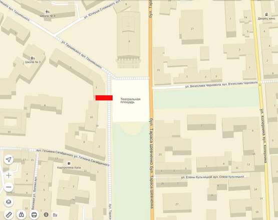 Схема рекламної площини за адресою Грушевського ( біля оп. Театру)