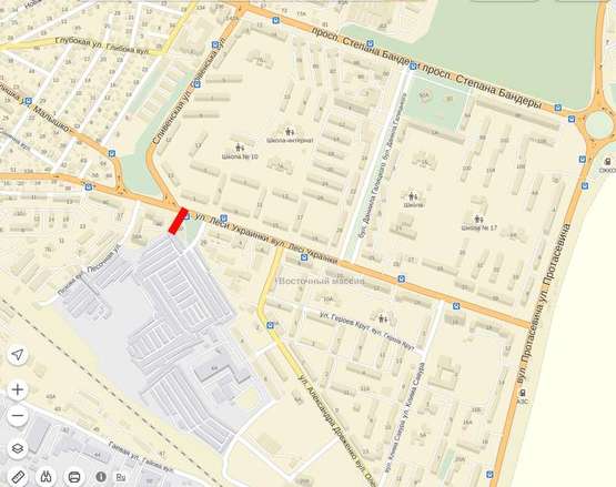 Схема рекламной плоскости по адресу Л. Українки, 2 -  Слівенська  -  Монастирського