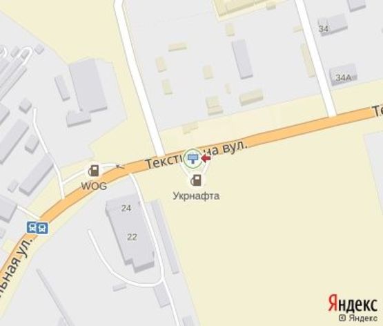 Схема рекламной плоскости по адресу Текстильная ул., 23, (АЗС "Укрнафта", "WOG") в центр
