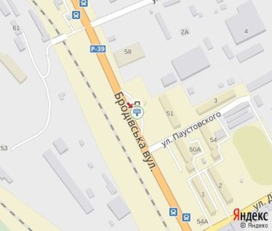 Схема рекламной плоскости по адресу Бродовская ул. - Паустовского ул., (АЗС "Укрнафта") в центр