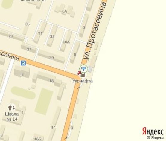 Схема рекламной плоскости по адресу Протасевича ул. - Украинки Л. ул., (АЗС "Укрнафта") к проспекту С.Бандеры.(300 м. к АЗС "ОККО")