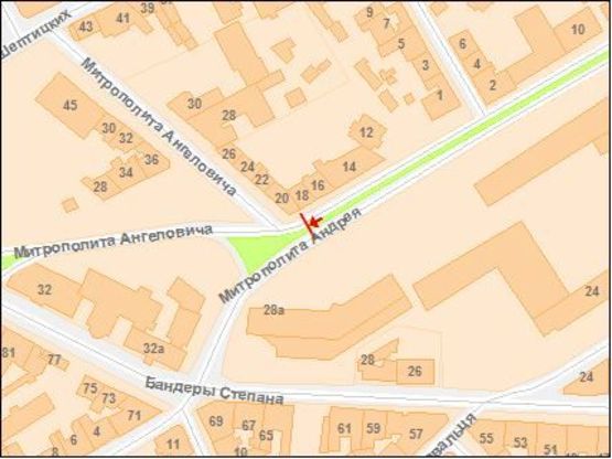 Схема рекламної площини за адресою Митрополита Андрея ул. 18, разделитель