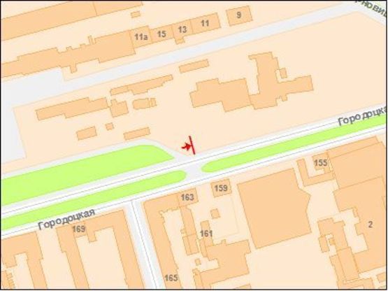 Схема рекламной плоскости по адресу Городоцкая ул., перед пригородным ж/д вокзалом, 9