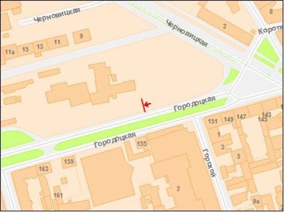 Схема рекламной плоскости по адресу Городоцкая ул., перед пригородным ж/д вокзалом, 2