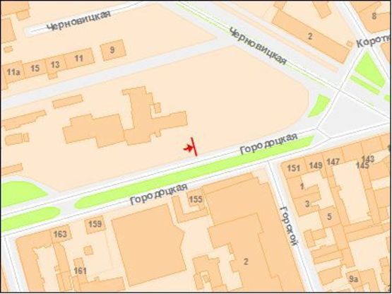 Схема рекламной плоскости по адресу Городоцкая ул., перед пригородным ж/д вокзалом, 2