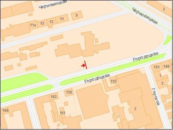 Схема рекламной плоскости по адресу Городоцкая ул., перед пригородным ж/д вокзалом, 4