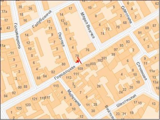 Схема рекламної площини за адресою Городоцкая ул., 78 (в зоне перекр. с ул. Перова)