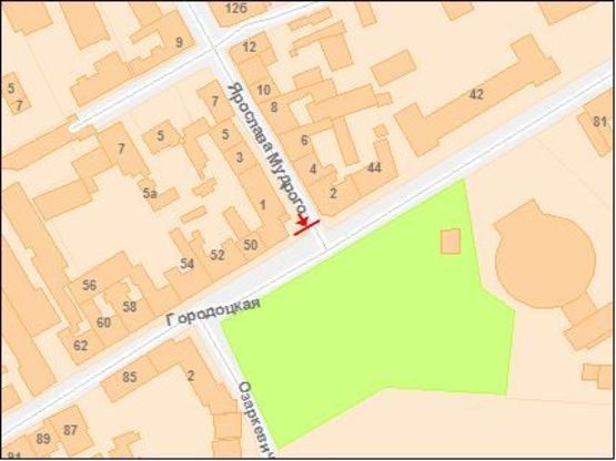 Схема рекламної площини за адресою Городоцкая ул., в зоне перекр. с Я. Мудрого ул.