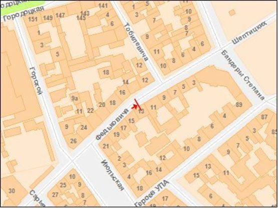 Схема рекламної площини за адресою Федьковича, 13.