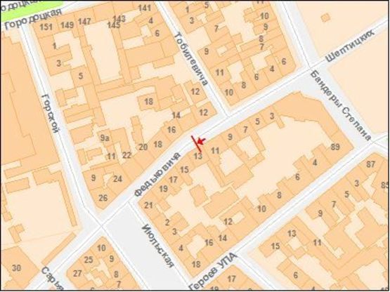 Схема рекламної площини за адресою Федьковича, 13.