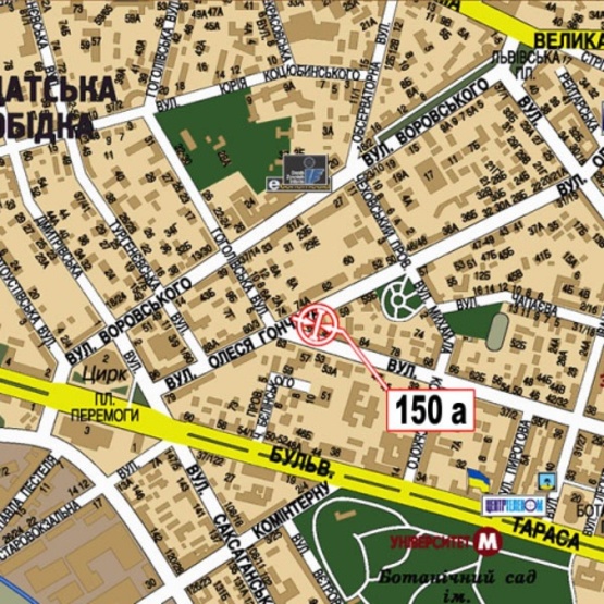 Схема рекламной плоскости по адресу Богдана Хмельницкого ул., 63 (Фонд Державного майна, ПриватБанк, выезд на ул. О.Гончара)