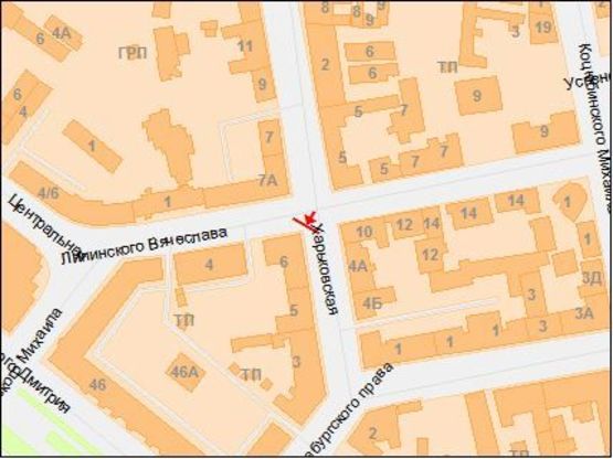 Схема рекламної площини за адресою Харьковская ул. - Ширшова ул.