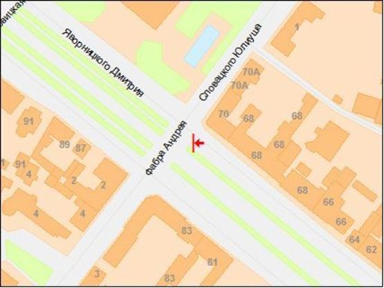 Схема рекламної площини за адресою Яворницкого пр. - Фабра ул.