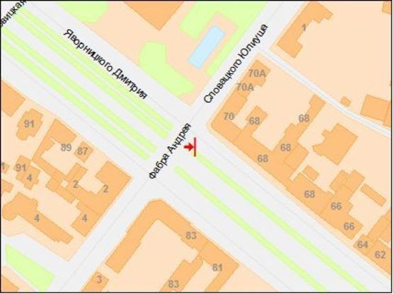 Схема рекламної площини за адресою Яворницкого пр. - Фабра ул. (в сторону Юлиуша Словацкого)