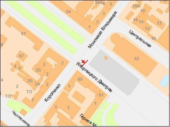 Схема рекламной плоскости по адресу Яворницкого пр. - Короленко ул.