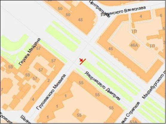 Схема рекламної площини за адресою Яворницкого пр.- Грушевского ул.