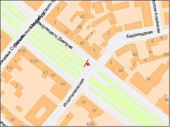 Схема рекламної площини за адресою Яворницкого пр. - Баррикадная ул.