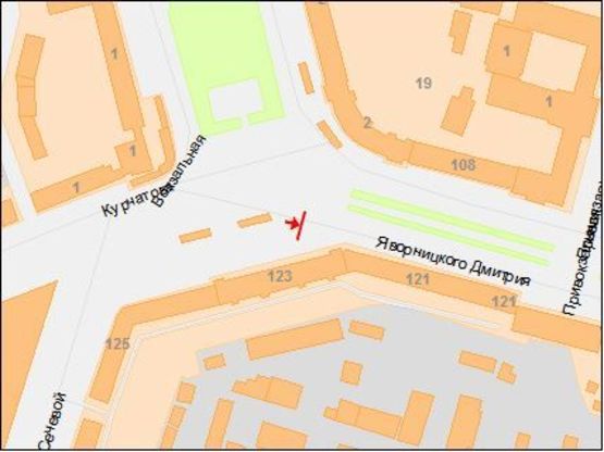 Схема рекламной плоскости по адресу Яворницкого пр., 123 - Вокзальная пл.