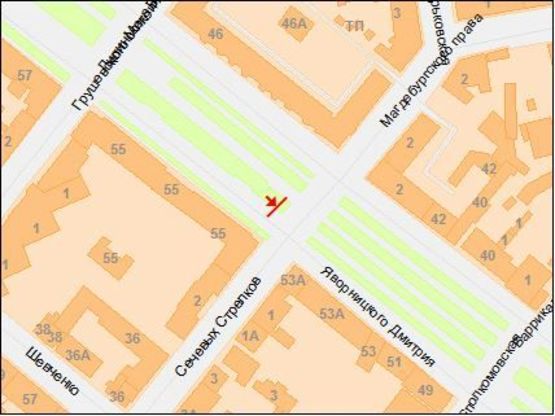 Схема рекламной плоскости по адресу Яворницкого пр. - Сечевых стрельцов ул.