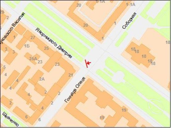 Схема рекламной плоскости по адресу Яворницкого пр. - Гончара ул.