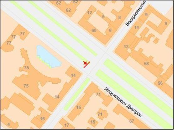 Схема рекламної площини за адресою Яворницкого пр. - Воскресенская ул.