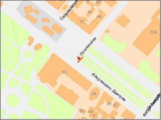 Схема рекламной плоскости по адресу Яворницкого пр., 93 - Половицкая ул.