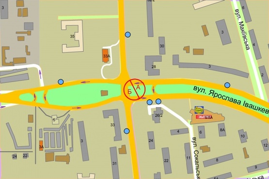 Схема рекламної площини за адресою вулиця Івашкевича / вулиця Вишгородська, в напрямку до проспекту Правди