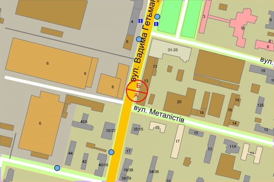 Схема рекламной плоскости по адресу вул. Вадима Гетьмана, 13