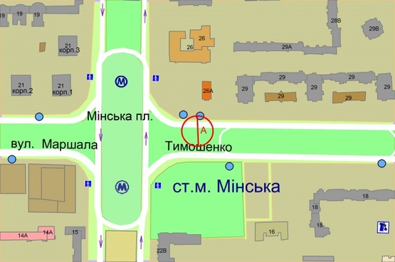Схема рекламной плоскости по адресу просп. Оболонський, 26 А на розподілювачі
