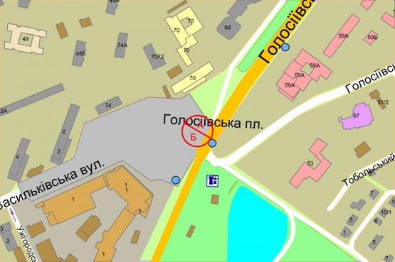 Схема рекламної площини за адресою Голосіївська площа на розподілювачі (між  Голосіївський проспект та вул. Васильківська)