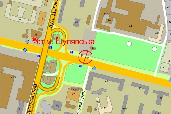 Схема рекламної площини за адресою Перемоги проспект, 46  (за 150 метрів до (М) "Шулявська")